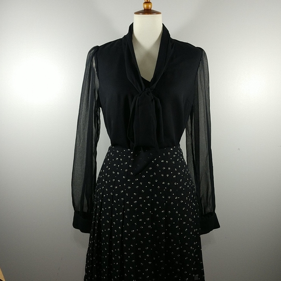 Top: NEW Sheer Long Sleeve Lined Blouse w Bow - Picture 7 of 7